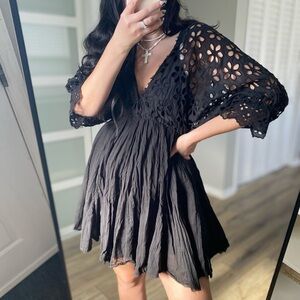 Free People Black Eyelet Mini Dress